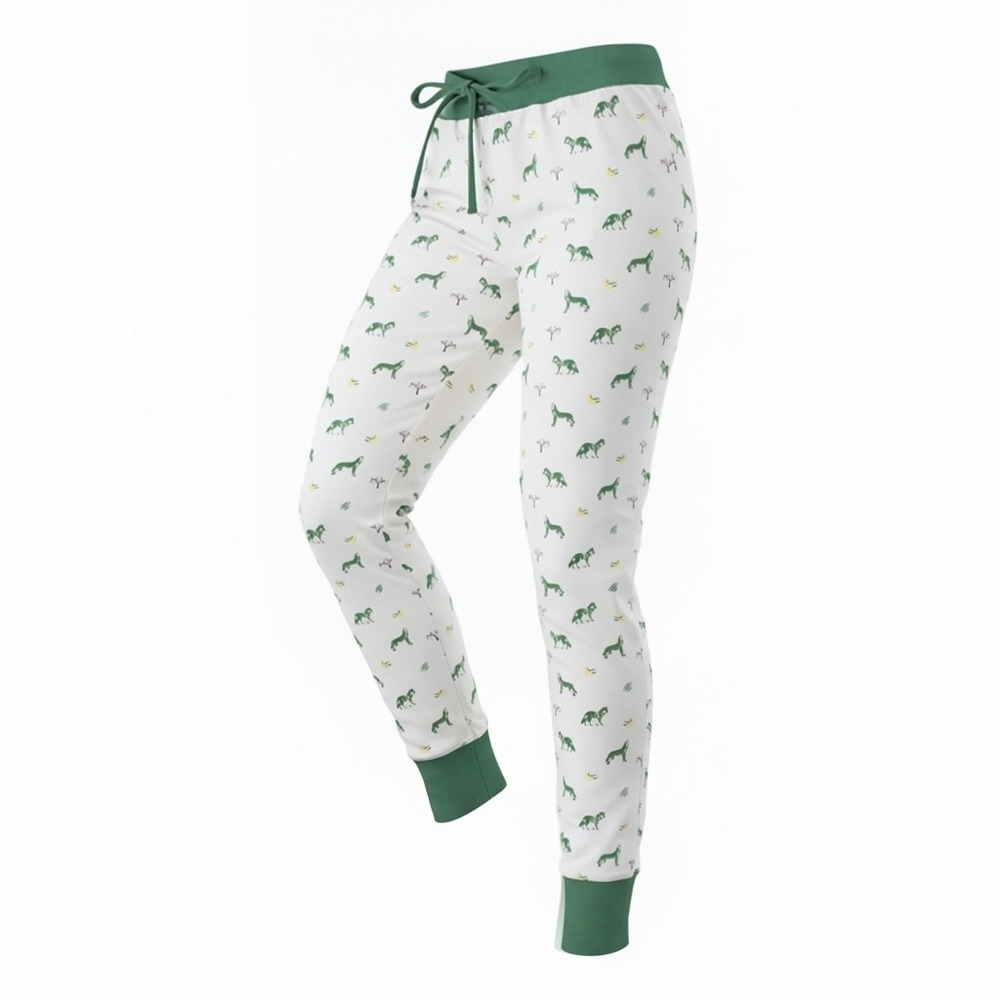 Bubble Baby Women Wolf Moon Bamboo Viscose Pajama Joggers Green White XXS XS